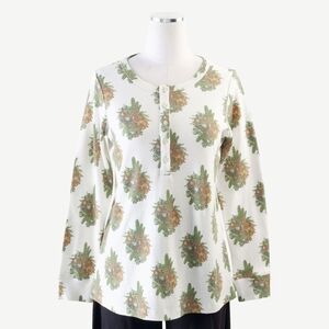 NWT Sz M Kate Quinn Organics Women's Long Sleeve Henley Fall Cactus Floral